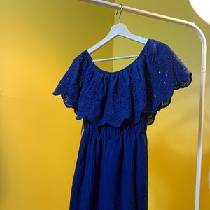 Overall Navy Strapless Couture Pants Dress